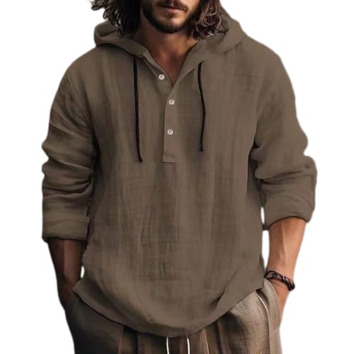 Linen Shirts for Men Lightweight Hoodie Casual Long Sleeve Loose ...