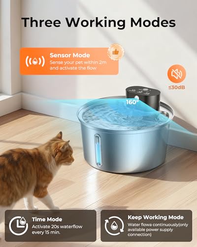 3.2L Cat Water Fountain, Wireless Stainless Steel Cat Water Fountain for Drinking, Automatic Sensor Pet Water Dispenser, Battery Operated Fountain - Image 4