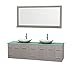 Wyndham Collection 80" Double Bathroom Vanity in Gray Oak, Green Glass Countertop, Arista White Carrera Marble Sinks, and 70" Mirror