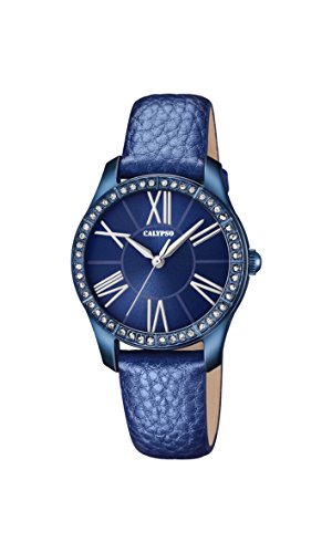 Imagen de CALYPSO Reloj Mujer Analógico de Cuero Azul Movimiento de Cuarzo Cristal de Alta Resistencia Resistente al Agua 5 ATM Elegante