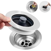 Hibbent 3 in 1 Kitchen Sink Drain Strainer, Stainless Steel Wrapped Shell Drain Stopper Combo, Pop Up Sink Stopper, Anti-Clogging Basket Strainer with Handle for US Standard 3-1/2" Drain