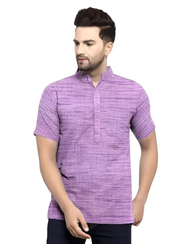Image of Khadie Cotton Blend Solid Casual Regular Fit Mandarin /Chinese Collor Short Kurta for Men