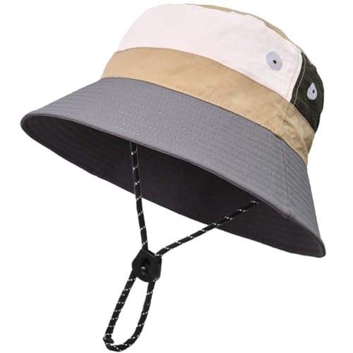 Image of Outdoor Kids Sun Hat Quick Dry Bucket Hat Multiple Color Patchwork for Boys Girls 8-15 Years UPF 50+ Summer Beach Hats