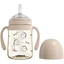 UBMOM No-spill, Backflow prevention Sippy Cup with Straw, PPSU Learner Cup with Handle for Baby and Toddlers, BPA free, 6.76oz Daino_Choco