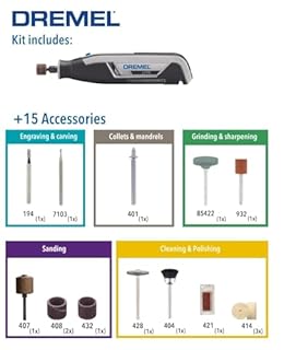Dremel Lite 7760 Cordless Rotary Tool 3.6 Volt, Multi Tool Kit with 15 Accessories, Variable Speed 8,000-25,000 RPM for Engraving, Grinding, Sharpening, Cleaning and Sanding