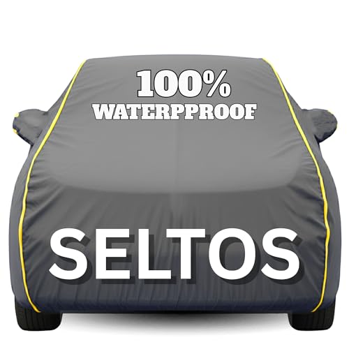 Image of Waterproof Car Body Cover - 100% Water Proof Custom Fit New Car Covers, Outdoor Full Protecting Cover for Seltos (All Models) with Free Storage Bag - UV, Rain & Dust, All Weather Protection