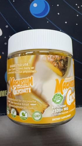 Image of Magnesium Glycinate Soft Chews, Pineapple Flavor.Chewable Sugar Free Potassium Magnesium Chews with Magnesium Glycinate, Vitamin D, B6, and CoQ10 for Calm Support & Sleep for Adults, 60 Days Supply