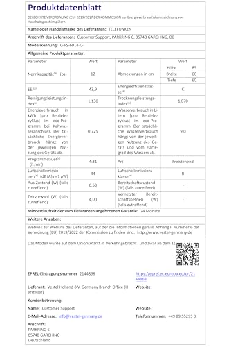 Telefunken Geschirrspüler freistehend | Spülmaschine 60 cm | 12 Maßgedecke | 9 Programme | AquaStop - Schutz vor Wasserschäden | Auto-Door | leise 44 dB | SpeedWash | inkl. Besteckkorb | G-FS-6014-C-I