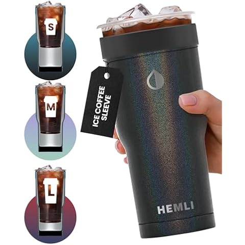 HEMLI Universal Ice Coffee Sleeve Insulator - Insulated Iced Coffee Holder To Go, Insulated Cup Holder for Starbucks Dunkin Donuts McDonalds, Reusable Coffee Sleeve Cover