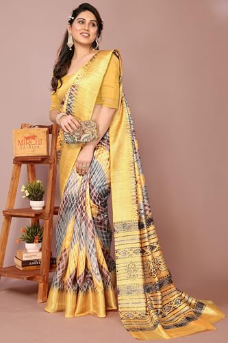 Image of MIRCHI FASHION Women Saree Cotton Silk Batik Block Printed | Breathable Office Wear and Regular Use Sari with Blouse Piece