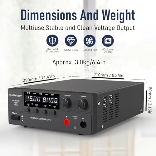 Image of DC Power Supply Variable, 0-80V 0-15A 1200W Switching DC Regulated Bench Power Supply with Encoder Knob, Output On /Off Switch, 4-Digit LED Display, OVP & OCP, Aux Output Terminal - SPS-8015H