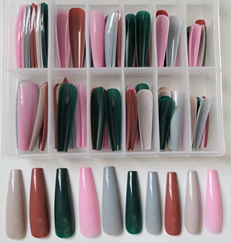 120Pc Xl Coffin Press On Nails Extra Long Colored Ballerina False Nail Tips Full Cover Artificial Fingernails Manicure Design Desigh Women Girls Christmas Gift (Christmas Color) #TOP1