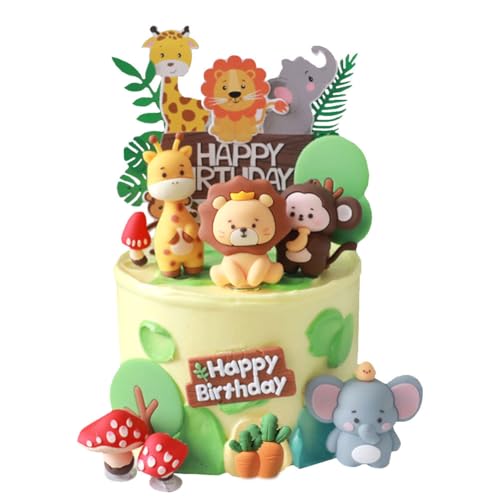 12Pcs Décorations De Gâteaux Animaux, Jungle Cupcake Topper Decoration, Happy Birthday Gateau Anniversaire Jungle pour Fête D'anniversaire, Enfant Fille Garçon Anniversaire