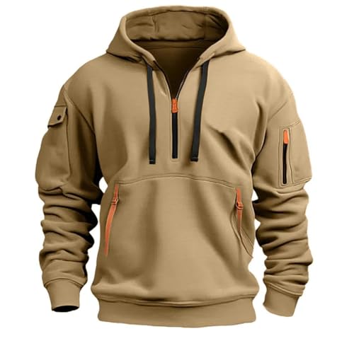 Men's Hoodies Quarter Zip Pullover Vintage Workout Running Active Hooded Long Sleeve Sweatshirt with Pockets