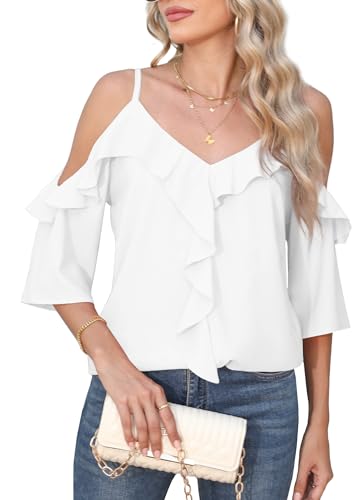 BEYINCUTE Women's Cold Shoulder Chiffon Blouses Flowy Summer Casual Tops
| BEYINCUTE 3/4 Sleeve Ruffle Women's Cold Sho
