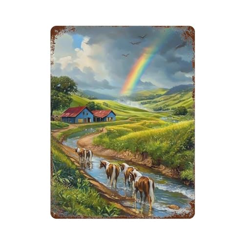 Peinture à l'huile paysage rural déco murale métal