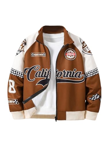 Boy's Graphic Color Block Motorcycle Jackets Full Zip Long Sleeve Athletic Sports Outerwear