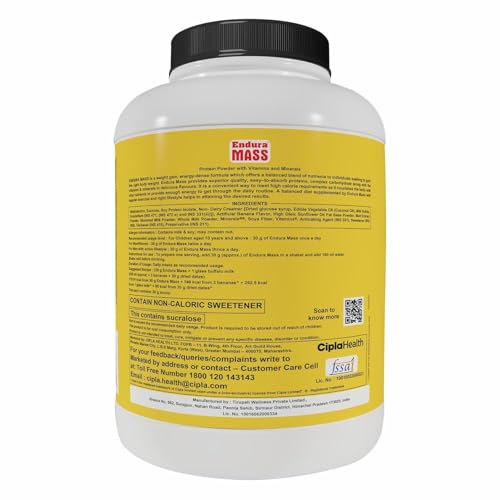 Image of Endura Mass Weight Gainer 3000 g Banana Flavour | Unique blend of 3 sources of protein, carbs, vitamins & essential minerals | Ideal for Children above 10 years, men, women & athletes.