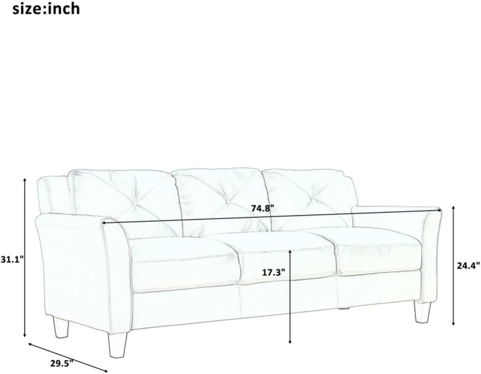 Button Tufted 3 Piece Chair Loveseat Wooden Feet Sofa Set Suitable for Indoor Living Room