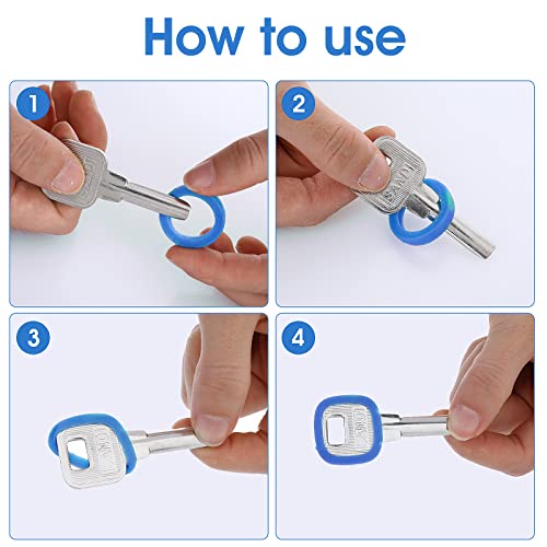 Prasacco 16 Stück Schlüsselkappen, Bunter Schlüsselabdeckungen Runde PVC Schlüsselkappen Schlüsselkennzeichnung Set mit 8 Schlüsselringen aus Eisen (Halbkreisförmig + kreisförmig, 8 Farben)