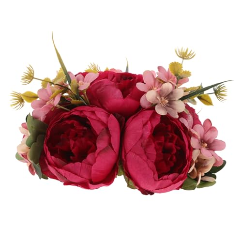 DEARMAMY Decoraciones De Boda Centros De Boda Ramo De Hortensias Peonías Falsas Flor Artificial Centros De Flores para Mesas Ramos De Novia para Novia Flores Falsas Flor De Seda Rojo