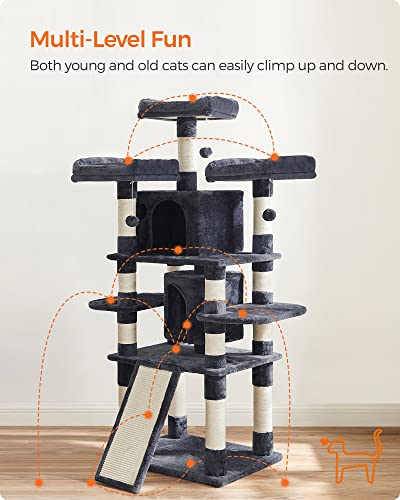 Feandrea 67-Inch Multi-Level Cat Tree For Large Cats, With Cozy Perches, Stable, Smoky Gray Upct18G #TOP2