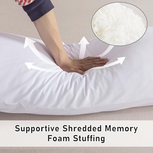 WhatsBedding Memory Foam Body Pillow with 100% Cotton Jersey Knitted Cover, Luxury Soft Large Long Pillow for Adults, Firm Full Body Pillow with Removable Zippered Pillow Case -White
