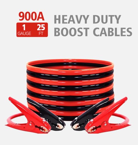 Jumper Cables Heavy Duty, Booster Cables 1 Gauge 30Feet 900AMP Automotive Jumper Cables Kit for Car, SUV, and Trucks with Professional Clamps and Carrying Bag