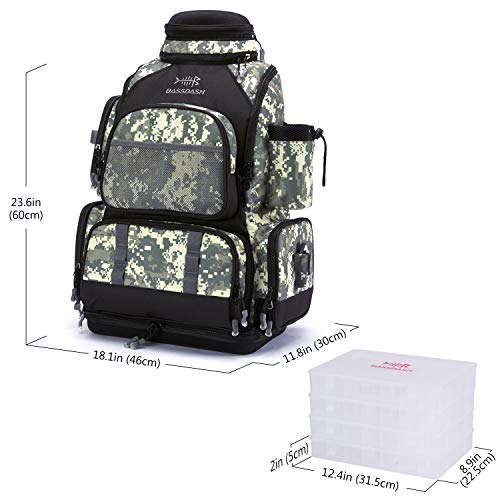 BASSDASH Fishing Tackle Backpack Water Resistant Tactical Bag Soft Tackle Box with Rod Holder and Protective Rain Cover