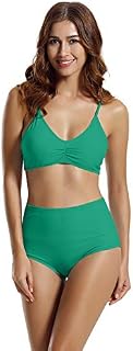 zeraca Women's Racerback High Waisted Bikini Swimsuits (FBA) (Medium / 10, Teal Blue)