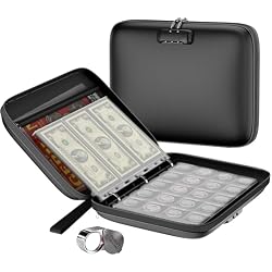 ZOOPIP Fireproof Coin Collection Album, 434 Pockets & 36 paper money binder | Locked Hard Shell Currency Collection Book, Storage Organizer Case for Up to 62mm Coins, Badges, Banknotes and Stamps, Black