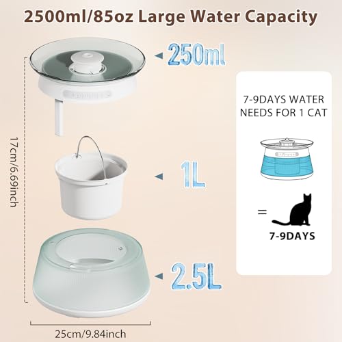 Fuente de agua para gatos de vidrio inteligente 2.5L miniatura 6