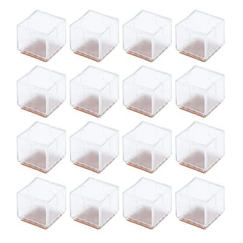 Antrader Rubber Furniture Pads Square Shape Floor Protector Chair Sofa Non-Slip Feet Pad Leg Cap with Felt Pads Fit 1 1/4 Inch- 1 3/8 Inch(3.2-3.5cm), 16pcs,Transparent