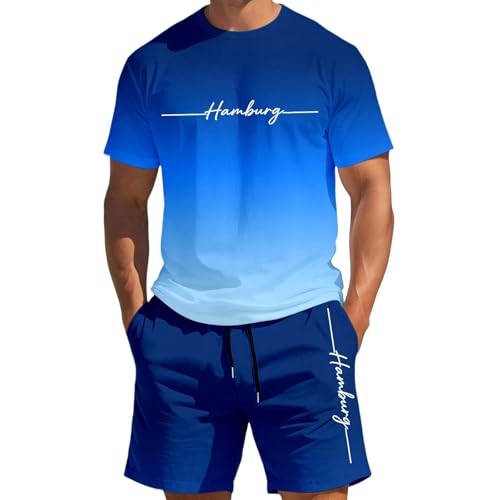 Ensemble t-shirt et short dégradé bleu pour homme XXXXXL d'été