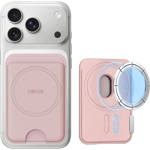 Tarjetero Movil Apple con Iman para Viajes Cartera Slim iPhone 17 16 15 Cuero PU Rosa