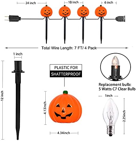 Halloween Pumpkin Pathway Markers Lights Outdoor, 7Ft Connectable C7 Halloween Decorations Pathway String Lights with 4 Pumpkin Stakes Lights for Outdoor Garden Walkway Yard Driveway Lawn Party Decor - 1