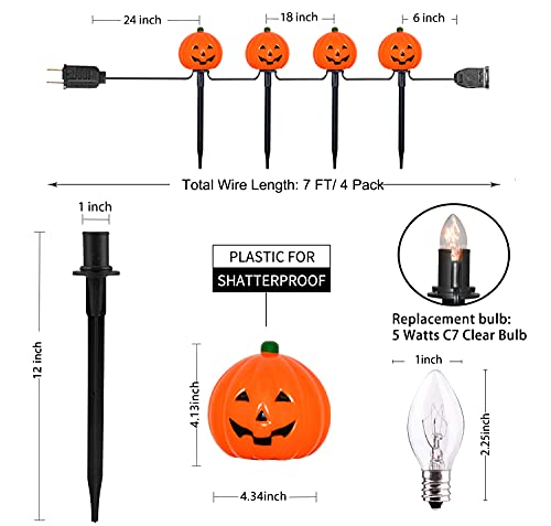 Halloween Pumpkin Pathway Markers Lights Outdoor, 7Ft Connectable C7 Halloween Decorations Pathway String Lights with 4 Pumpkin Stakes Lights for Outdoor Garden Walkway Yard Driveway Lawn Party Decor