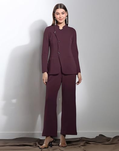 Image of Selvia Co ord Set for Women Stylish, Asymmetric Button Top and Trouser Pant