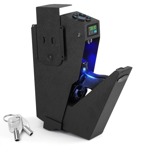 Mutak Gun Safe for Handgun, Drop Down Biometric Pistol Safe, 3 Ways Quick Access with Fingerprint/PIN Code/KEY, Single GunSafe for Nightstand Bedside Home,Wall, Dresser