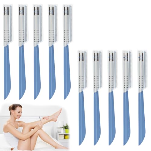10Pcs Beard Mustache Straight Edge Razors, Men Eyebrow Shaper Straight Eyebrow Razor Stainless Steel Blade for Facial Hair Fuzz Remover Hair Shaver Grooming Tool for Travel Grooming Styling