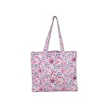 Indian Cotton Quilted Tote Bag Women shoulder Bag Carry, shopping Beach Bag Summer Holiday Essentials Shopping Travel Bag with Pockets Handbags for Women (Pink-Flower)