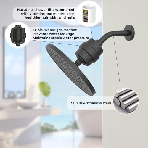 Huttdmel Shower Head Holder, Shower Bracket for Handheld Showerhead, with Shower Arm 6-inch, Compatible and Easy Mount, Adjustable Shower Holder 360° Shower Head Connector (Matte Black)