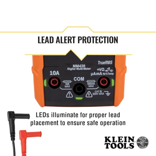 Klein Tools MM420 Digital Multimeter, Auto-Ranging TRMS Multimeter, 600V AC/DC Voltage, 10A AC/DC Current, 50 MOhms Resistance - Image 5