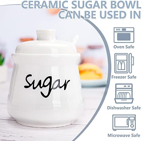 Cyimi Sugar Bowl Porcelain with Lid and Spoon, 355 ML/12 OZ, Ceramic Sugar Storage Jar, Sugar Salt Pot Seasoning Canister Suit for Coffee Bar, Restaurant, Home, Kitchen