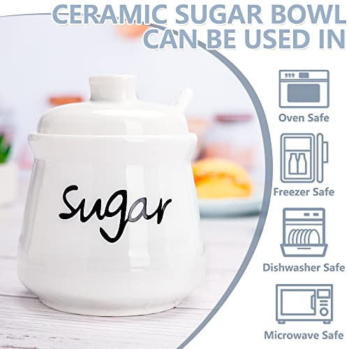 Swetwiny Porcelain Sugar Bowl with Lid and Spoon, 12 Ounces Ceramic Sugar Storage Jar Sugar Dispenser, White Seasoning Container for Home and Kitchen (Sugar) by Swetwiny - Image 9