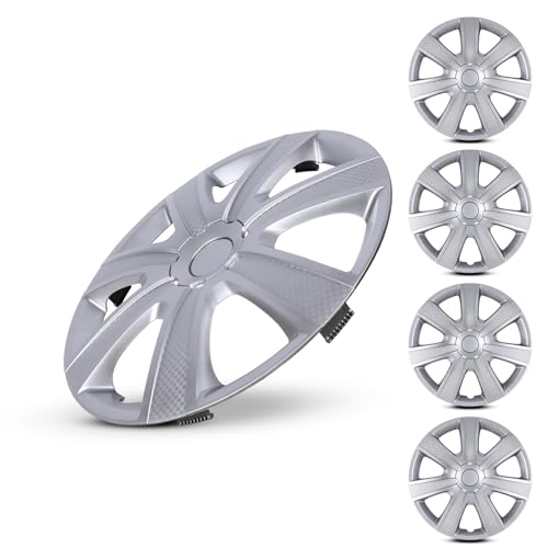 AUTOWIKI Hubcap Wheel Cover OEM Replacement 4PC Set 16 Inch Full Lug Skin Durable-Modern & Stylish Auto Tire Replacement Exterior Cap-Snap On Hubcap(Silver)