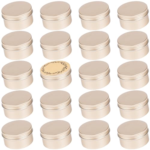 4 oz (120ml) Champagne Screw Top Aluminum Tins with Labels, 24 Pack
