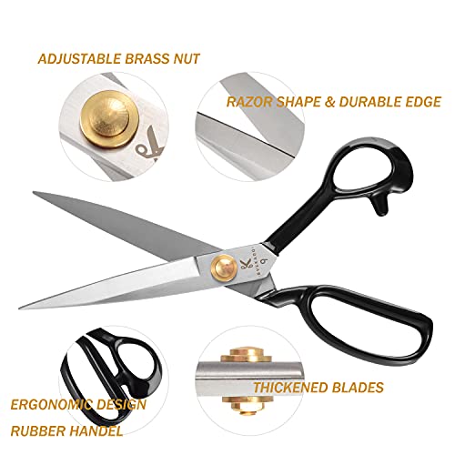 Miniatura 3 de Tijeras De Costura, Tijeras De Modista De 24 Cm Con Cortador De Hilo - Tijeras De Tela Acero Al Carbono Para Cortar Tela, Ropa, Cuero, Materias Primas Blanco, 9 Pulgadas, Diestro