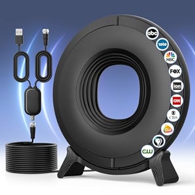 TV Antenna Indoor for Local Channels, 2025 Long Range Antenna for Smart TV 360° Reception,Digital TV Antenna for All Smart/Old TVs, Supports 4K 1080P HD VHF UHF