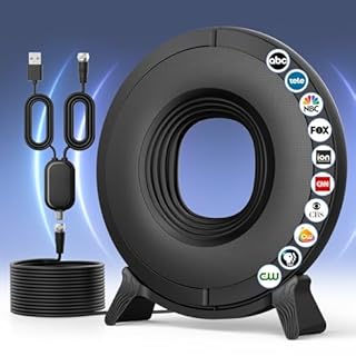 fuioopasz TV Antenna Indoor for Local Channels, 2025 Long Range Antenna for Smart TV 360° Reception,Digital TV Antennas for All Smart/Old TVs, Supports 4K 1080P HD VHF UHF